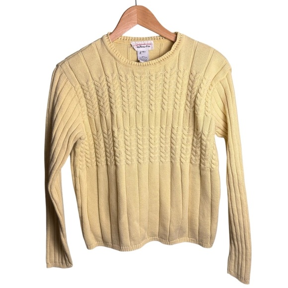 Vtg Talbots Womens Cable Knit Sweater Womens Yellow Long Sleeve V-Neck Spring S - Picture 2 of 11